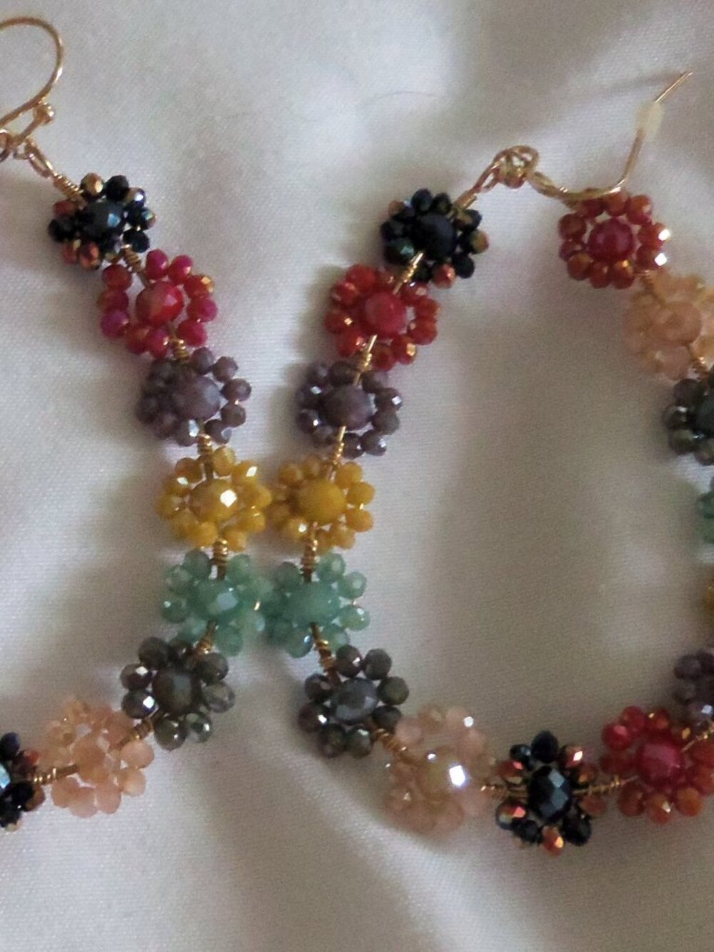 Oval Hoop Colorful Flower bead Earrings with French hook